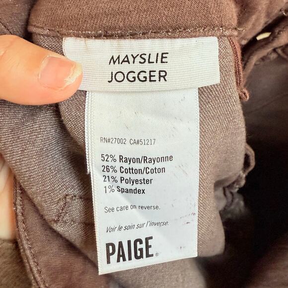 PAIGE Mayslie Transcend Denim Weekender Jogger 27" Chicory Coffee Luxe Coating - Picture 14 of 16